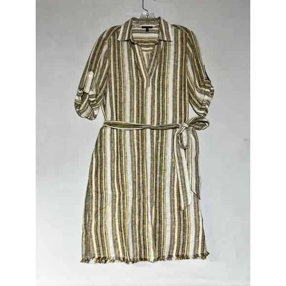 linen midi dress green Midi linen dress BOHOL in Green